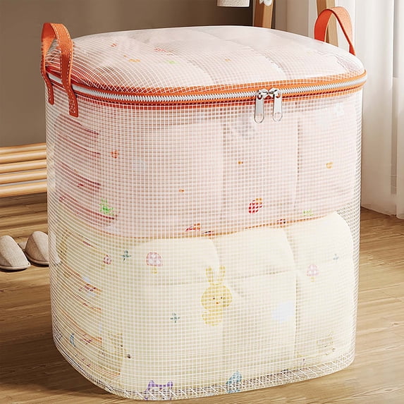 Hvmvliv 1Pc Clothes Organizer Clothes Storage Bags, Clear Storage Containers with Reinforced Handle, Sturdy Zipper, Closet Organizer for Blanket, Comforter, Pillow, Bedding Beige