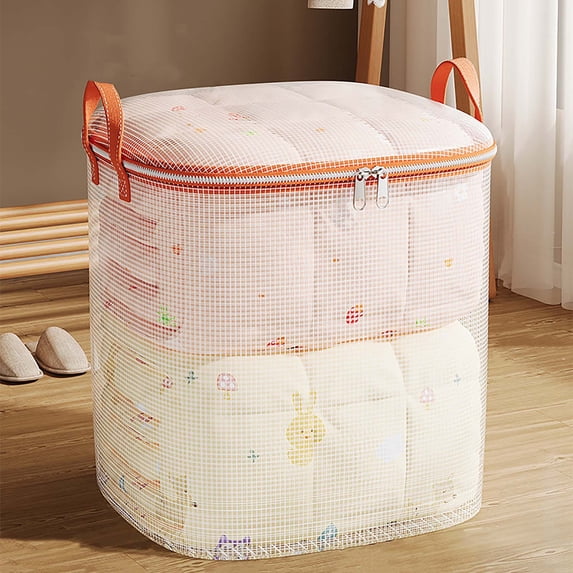 Hvmvliv 1Pc Clothes Organizer Clothes Storage Bags, Clear Storage Containers with Reinforced Handle, Sturdy Zipper, Closet Organizer for Blanket, Comforter, Pillow, Bedding Beige