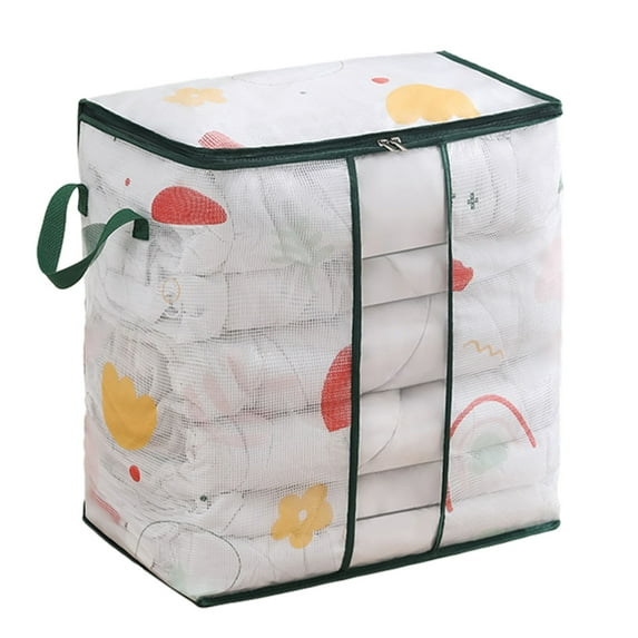 Hvmvliv 1Pc Storage Bag Organizer Comforter Storage Bag with Clear Window Clothes Blanket Storage Organizer Reinforced Handle for Clothing Bedding White