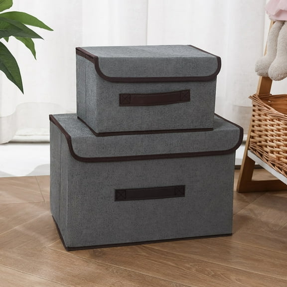 Hvmvliv 2 Pack Large and Small Flip Storage Boxes, Foldable Wardrobe Fabric Storage Boxes with Handles & Lids for Clothes Bedding Toys Books Gray