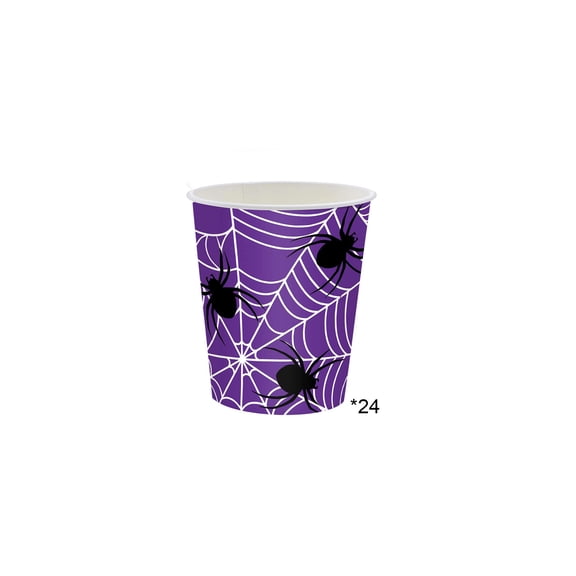 Hvmvliv 24 Piece Purple Web Halloween Disposable Paper Plates Cups Set with Tablecloth for Party Festive Occasion Supplies