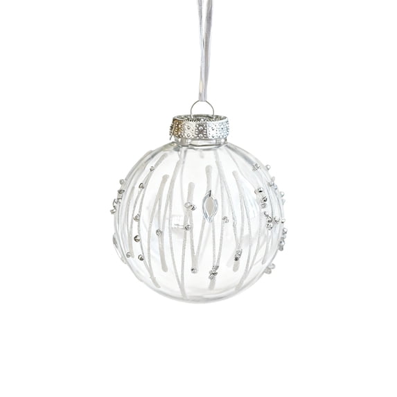 Hvmvliv 3.14 Inch Plastic Transparent Christmas Ball Striped Sticky White Pearl Hanging Ornament Tree Decoration White
