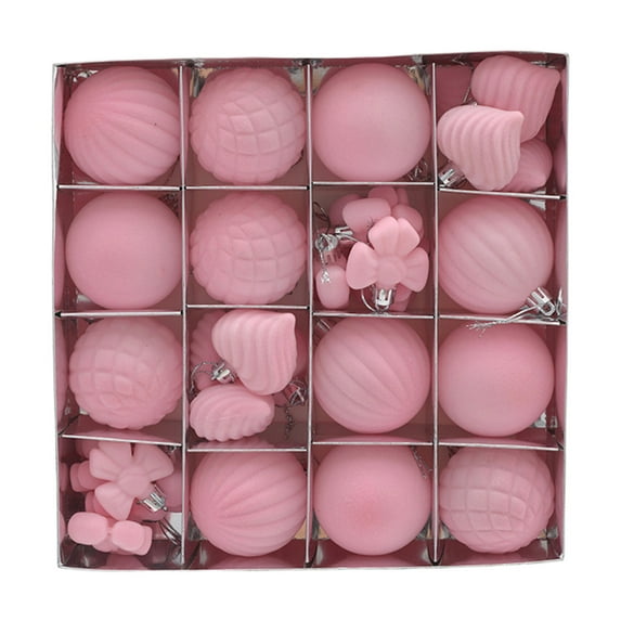 Hvmvliv 32-Piece 6cm Special Shaped Flocking Christmas Ball Ornaments Unique Design Tree Decorations Pink