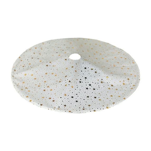 Hvmvliv 35in Flocked Christmas Tree Skirt Velvet Hot-Stamped Star Xmas Tree Base Cover Mats Small Christmas Tree Surround Decorations White