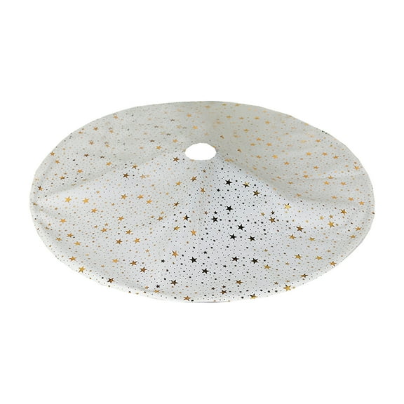 Hvmvliv 35in Flocked Christmas Tree Skirt Velvet Hot-Stamped Star Xmas Tree Base Cover Mats Small Christmas Tree Surround Decorations White
