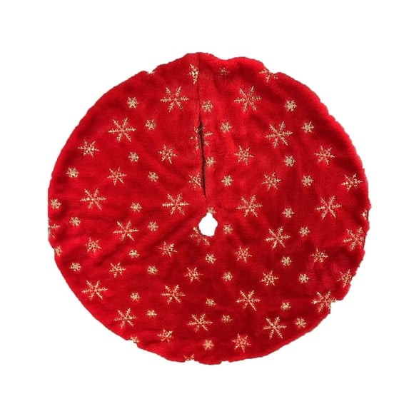 Hvmvliv 35in Red Velvet Christmas Tree Skirt Sequin Golden Snowflake Pattern Xmas Tree Skirt for Christmas Base Decoration Red