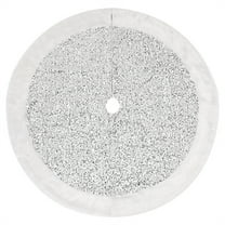 Hvmvliv 35in Sequin Christmas Tree Skirt Glitter Xmas Tree Skirt Velvet Tree Base Cover Pad for Christmas Party Decoration Silver