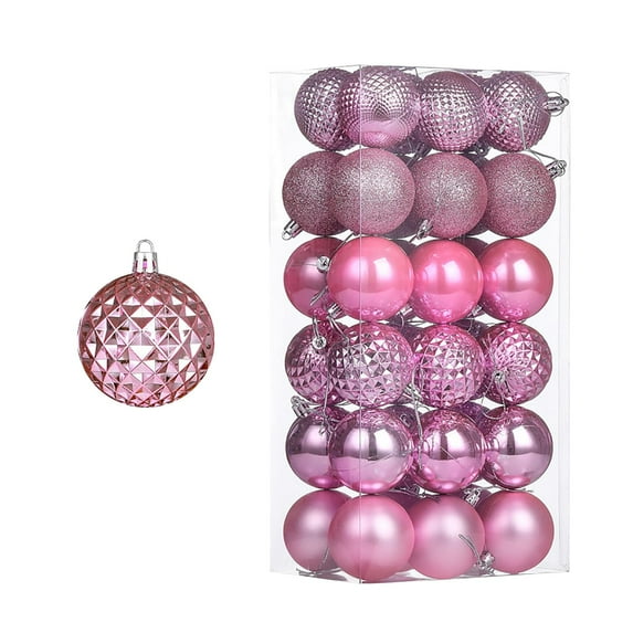 Hvmvliv 36-Piece Electroplated Christmas Decorative Balls Set Metallic Finish Ornaments for Tree and Home Decor Pink