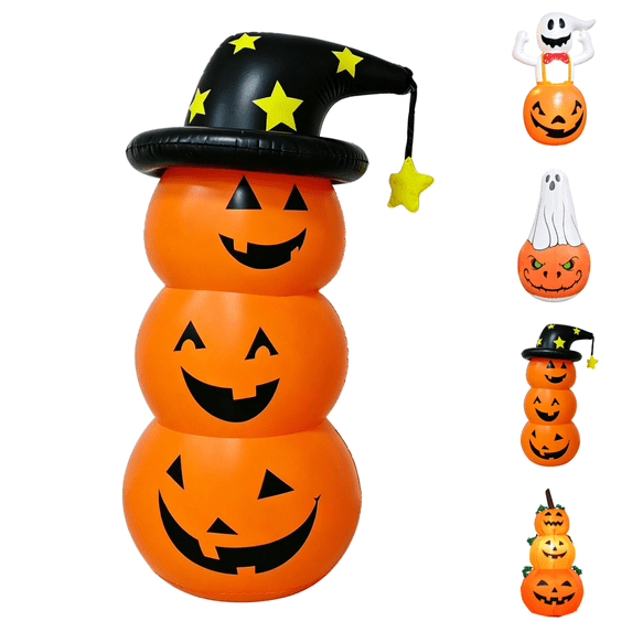 Hvmvliv 4.6FT Halloween Inflatable Pumpkin Ghost with Luminous Effect for Outdoor Yard Courtyard Party Scene Display