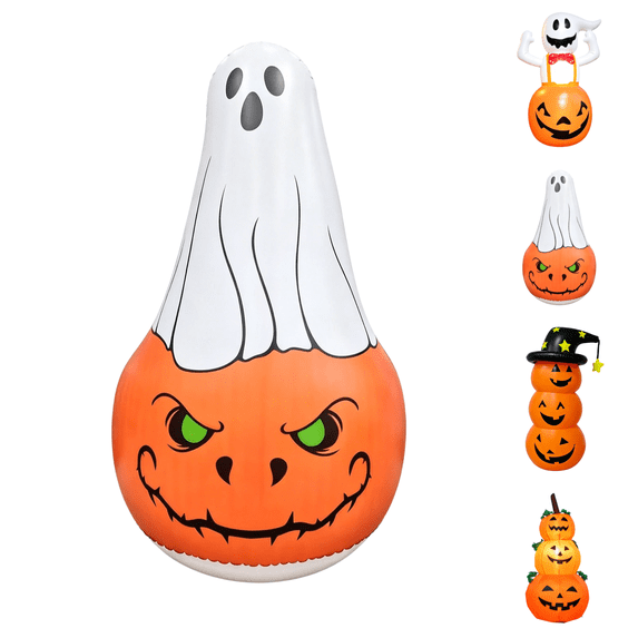 Hvmvliv 4.6FT Tall Halloween Inflatable Pumpkin Ghost with Built-in Blower for Outdoor Yard Party Luminous Decoration