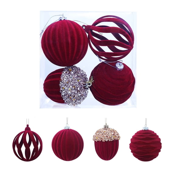 Hvmvliv 4-Piece 8cm Electroplated Christmas Ball Set Boxed Tree Pendants Metallic Finish Holiday Ornaments Red