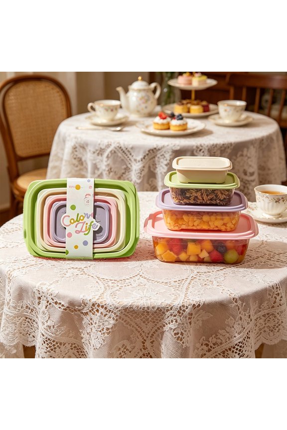 4-Piece Colored Square Fresh-Keeping Lunch Box Set,Plastic Bento Boxes with Leak-Proof Seal,Microwave and Freezer Safe,Includes Sizes 2000Ml/1100Ml/550Ml/260Ml Multicolour-B