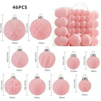 Hvmvliv 46-Piece Velvet Flocked Christmas Ball Ornaments Plastic Xmas Tree Decorations Bulk Set Holiday Hanging Decor Pink