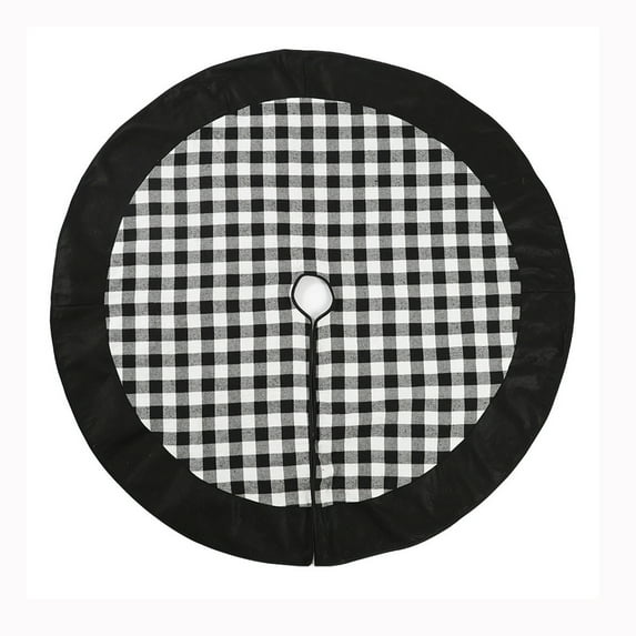 Hvmvliv 47in Velvet Christmas Tree Skirt Black Plaid Xmas Tree Skirt Christmas Tree Base Cover Mats for Christmas Tree Decoration Black