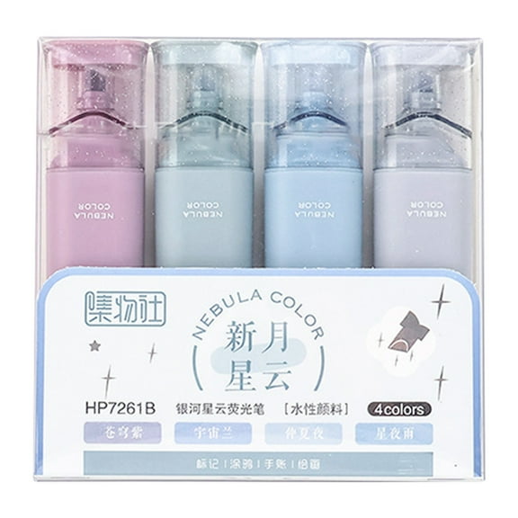 Hvmvliv 4Pcs Chisel Tip Glitter Highlighter Pen Set with Mother-Of-Pearl Shimmer Effect,Quick-Drying,Non-Fading Bible Highlighters,Ideal for Journaling,Marking Key Points,Doodling,Drawing Blue