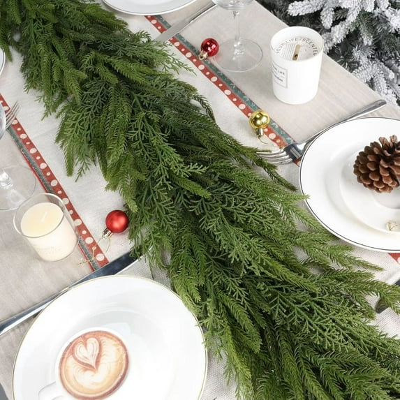 Hvmvliv 4ft Christmas Norfolk Pine Garland Decorations Thicken Christmas Garlands Rattan Pine Needle Vine for Fireplace Hanging Decoration Green