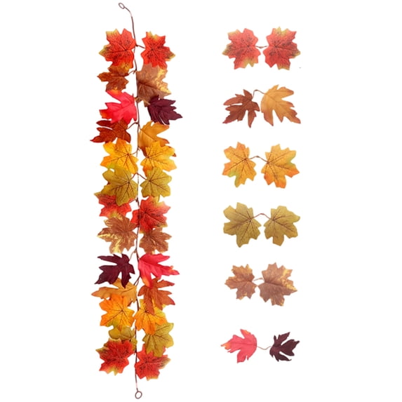 Hvmvliv 4ft Simulated Maple Leaf Decorative Garland with Embossed Vein Texture for Halloween Thanksgiving Home Hanging Decor Orange