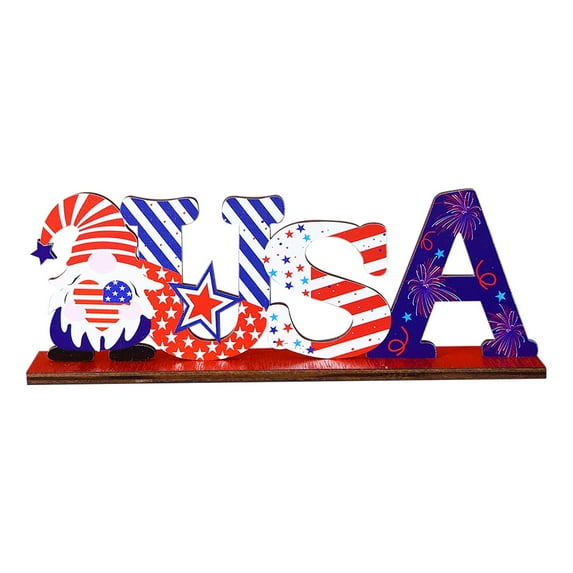 Hvmvliv 4th of July Day Wooden Blocks Decoration 1Pc Independence Day Decorations Red Blue Wooden Ornaments Flag Decorations Party Crafts Fourth of July Outdoor Decorations C