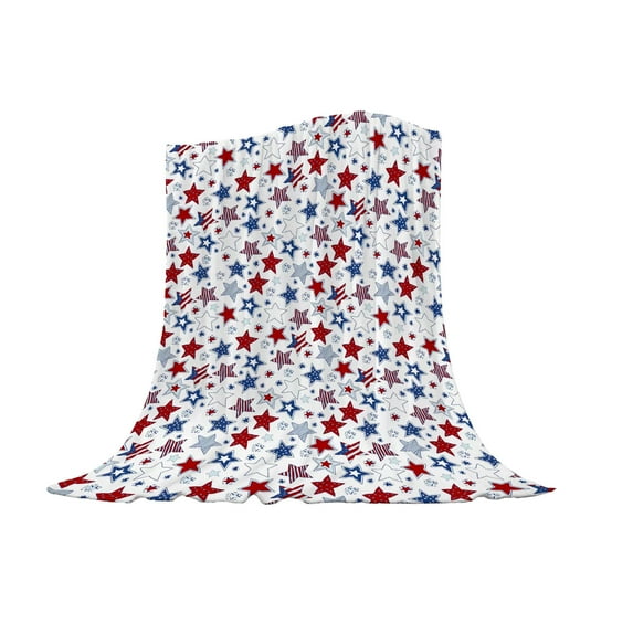 Hvmvliv 4th of July Throw Blanket (27x40in) Independence Day Throw Blanket Comfy Flannel Blanket Red White and Blue Lightweight Sofa Bed Blanket Multicolor