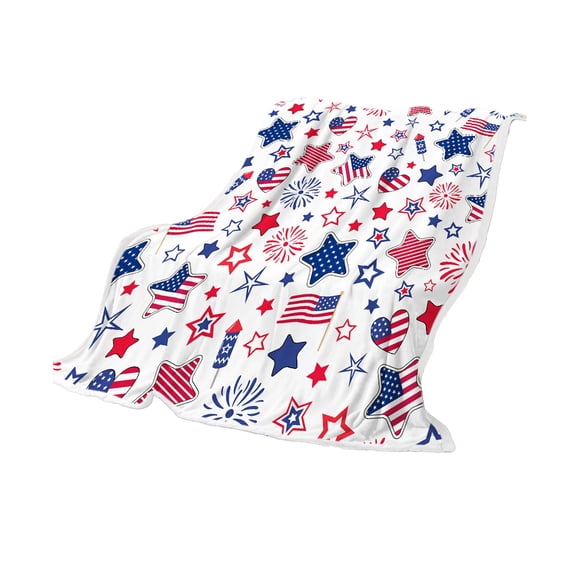 Hvmvliv 4th of July Throw Blanket (27x40in) Independence Day Throw Blanket Comfy Flannel Blanket Red White and Blue Lightweight Sofa Bed Blanket Multicolor