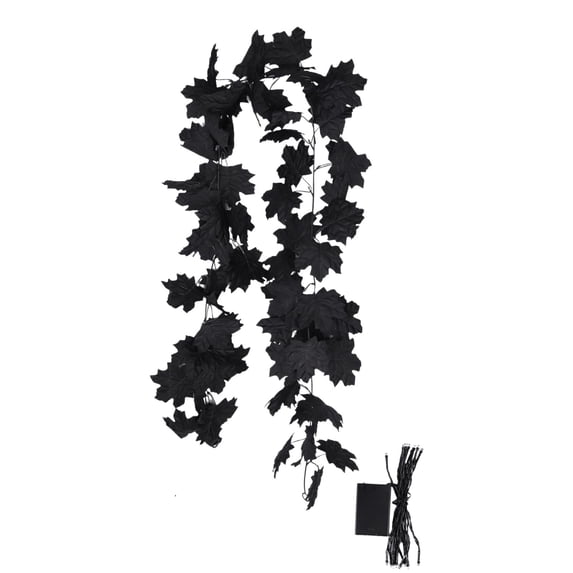 Hvmvliv 5.74ft Warm Light Black Maple Rattan Garland with LED Lights for Halloween Thanksgiving Mantel Banister Doorway Window Decor