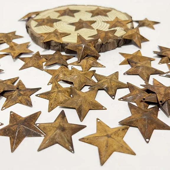 Hvmvliv 50 Pieces Metal Pentagram Christmas Decoration Antique Iron Star - Rust Color, 4x4cm - For Halloween, Easter, Christmas, Multi-Purpose, Vintage Style Brown