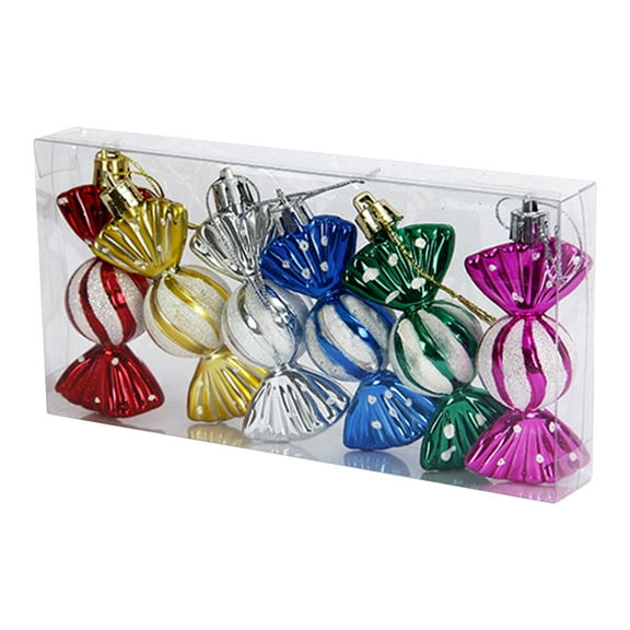 Hvmvliv 6Pcs Christmas Candy Jar Ornaments – Glitter Hanging Tree Decor, Plastic Peppermint Party Accents Multicolor