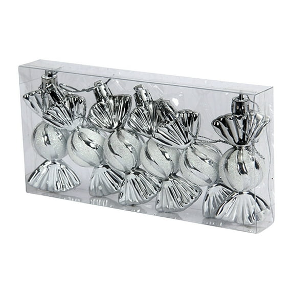 Hvmvliv 6Pcs Christmas Candy Jar Ornaments – Glitter Hanging Tree Decor, Plastic Peppermint Party Accents Silver