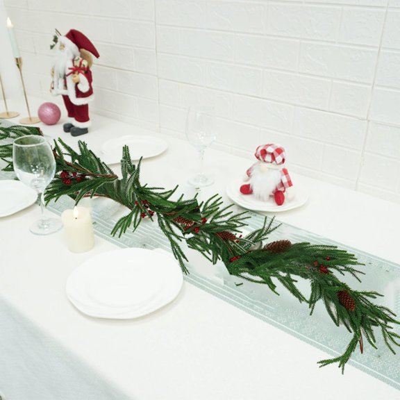 Hvmvliv 6ft Artificial Christmas Garland with Red Fruit and Pinecone Norfolk Pine Garland Realistic Christmas Garland for Indoor Christmas Decorations Green