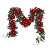 Hvmvliv 6ft Christmas Garland Artificial Rose Garlands Realistic Xmas Flower Rattan Garland for Christmas Party Decoration Red