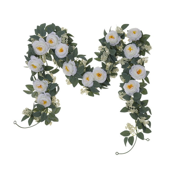 Hvmvliv 6ft Christmas Garland Artificial Rose Garlands Realistic Xmas Flower Rattan Garland for Christmas Party Decoration White