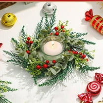Hvmvliv 7.87in Artificial Christmas Candle Rings Decorations Desktop Candlestick Wreath for Indoor Christmas Decoration Green