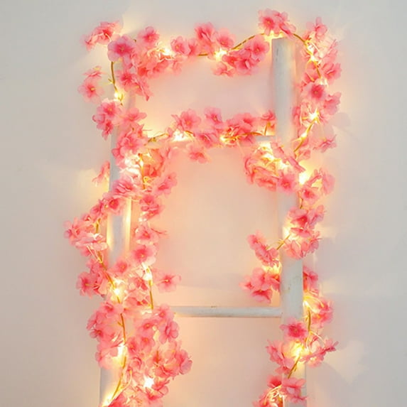 Hvmvliv 7ft Christmas Garland with Lights Pink Sakura Vines Copper Wires Lights Decorative Xmas Garland for Christmas Indoor Decoration Pink