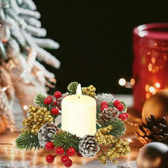 Hvmvliv 8.66in Christmas Candle Wreath Desktop Artificial Pines Rings for Candle Arrangement Christmas Candle Holders Wreath Decoration Red