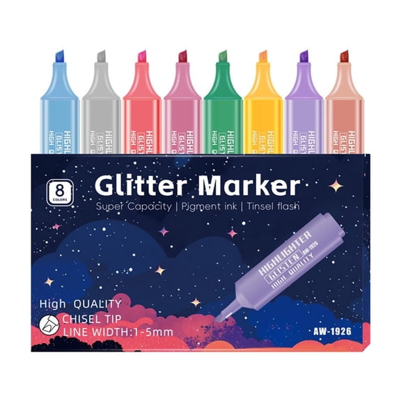 Hvmvliv 8-Pack Chisel Tip Metallic Highlighter Pen Set,Glitter Bible Highlighters with Bright Shiny Markers,Quick-Drying Portable Pen Body for Diary Planner Decoration,Card Making Multicolor-E