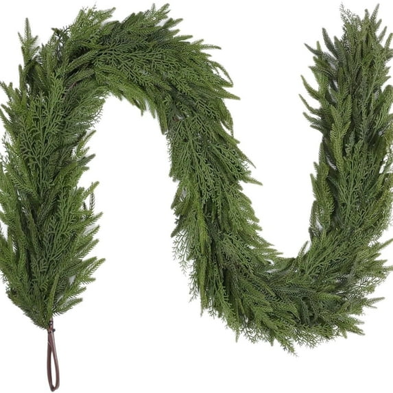 Hvmvliv 8ft Christmas Norfolk Pine Garland Decorations Thicken Christmas Garlands Rattan Pine Needle Vine for Fireplace Hanging Decoration Green