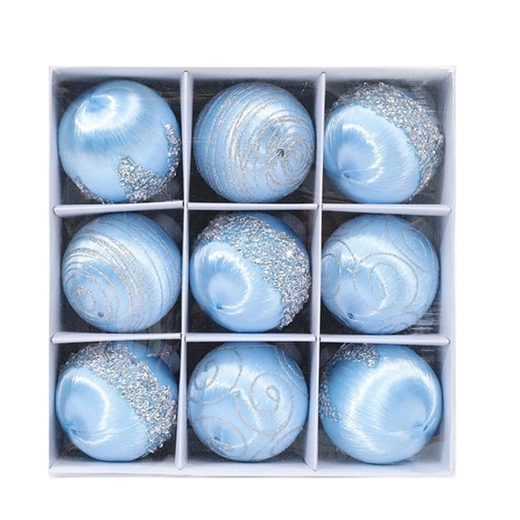 Hvmvliv 9-Count Colored Silk Wave Balls 8cm Silk Thread Christmas Decorations Foam Ornaments Tree Pendants Set Blue