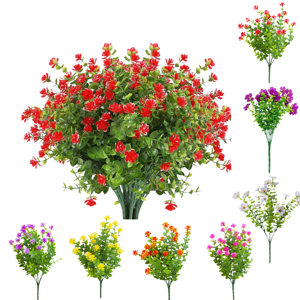Hvmvliv Artificial Flowers Artificial Flowers 1 Bundles Fake Flowers Faux Plastic Plants for Home Decorations Outdoor Porch Flowerpot Artificial Flower Red