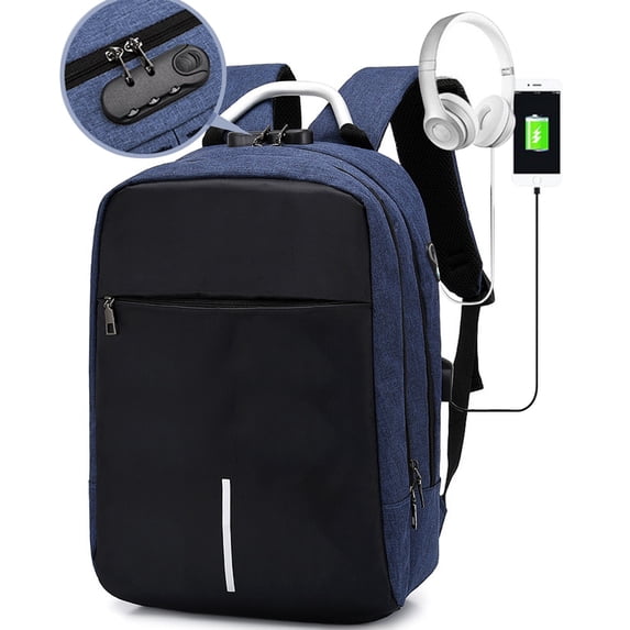 Hvmvliv Backpack with USB Charging Port Laptop Backpack Large-Capacity Business Knapsack for Travel Can Storage 15.6 Inch Laptop Blue