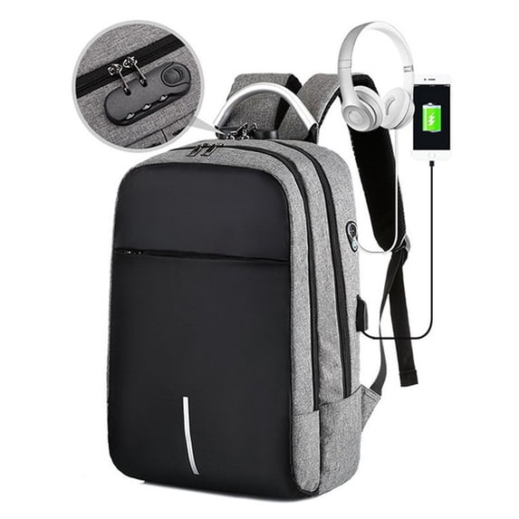 Hvmvliv Backpack with USB Charging Port Laptop Backpack Large-Capacity Business Knapsack for Travel Can Storage 15.6 Inch Laptop Gray
