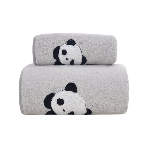 Hvmvliv Bath Towels Set 2-Piece Bear Embroidered Towel Set Soft Skin-Friendly Material, High Water Absorption, for Bathroom, Spa, Beach and Camping, Perfect Gift for Family and Friends Gray
