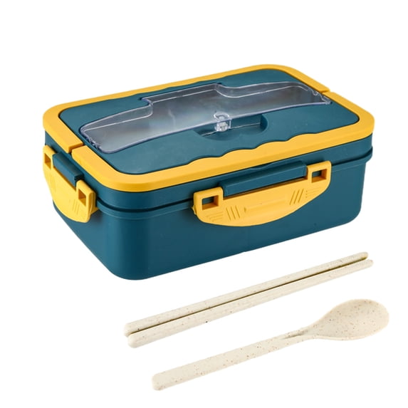 Hvmvliv Bento Box,Microwave Safe Sealed Lunch Box with Spoon and Chopsticks,Multi-Compartment Food Storage Container,Portable for Household,Size:8.14X5.59X2.87in Blue