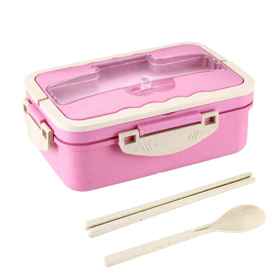 Hvmvliv Bento Box,Microwave Safe Sealed Lunch Box with Spoon and Chopsticks,Multi-Compartment Food Storage Container,Portable for Household,Size:8.14X5.59X2.87in Pink
