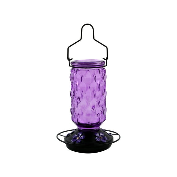 Hvmvliv Bird Feeder Hanging Glass Hummingbird Feeder with 5 Feeding Ports, Wide Mouth for Easy Filling and Cleaning, Hanging for Garden Backyard Purple