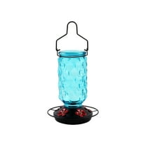Hvmvliv Bird Feeder Hanging Glass Hummingbird Feeder with 5 Feeding Ports, Wide Mouth for Easy Filling and Cleaning, Hanging for Garden Backyard Blue
