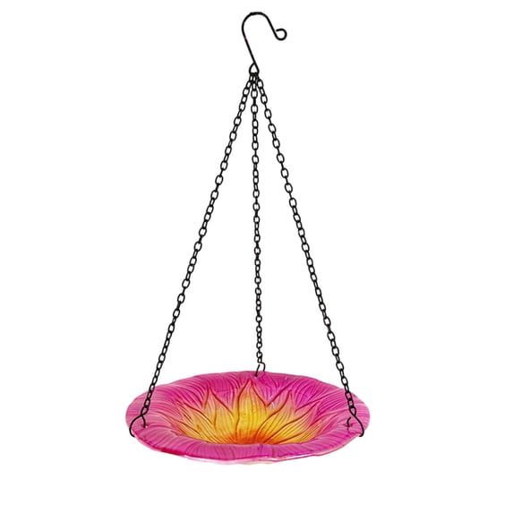Hvmvliv Bird Feeders For Outdoors Hanging Glass Bowl Bird Bath and Feeder with Flower Decoration for Outdoor Garden, Patio, Yard Pink
