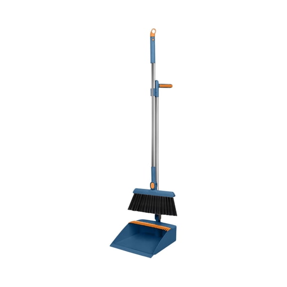 Hvmvliv Broom 180°Rotatable Broom Dustpan Set,Self-Cleaning Comb Teeth,Stand-Up Storage,No-Bend Design for Home Office Shop Blue