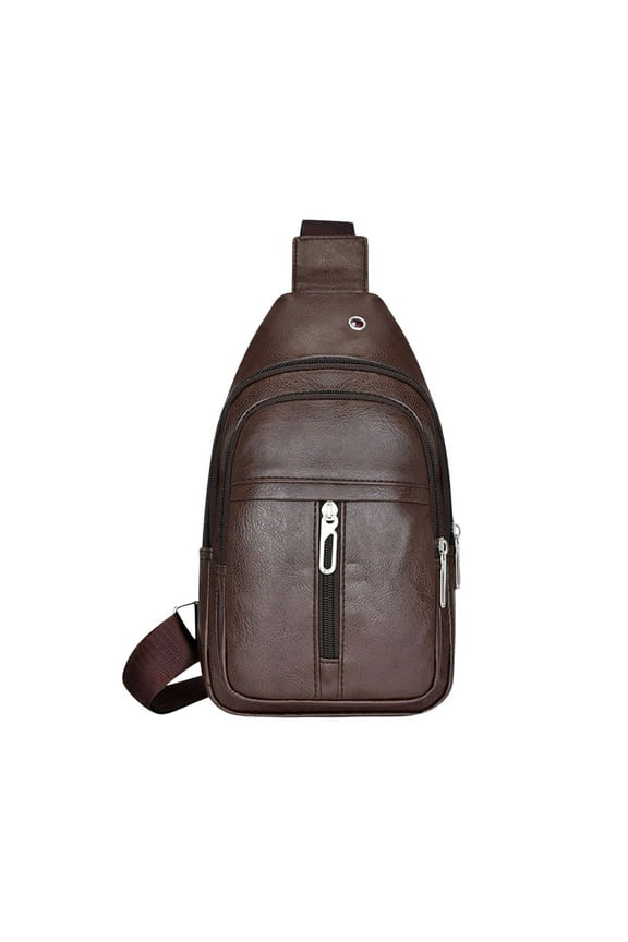 Casual Leather Sling Bag for Men, Crossbody Backpack Shoulder Bag, Multi-Layer Storage Brown