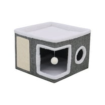 Hvmvliv Cat House Covered Cat Bed with Plush Balls Cats Play Sleeping Winter Warm Thicken Large Cat Beds for Indoor Cat Gray, 15.7x15.7 in