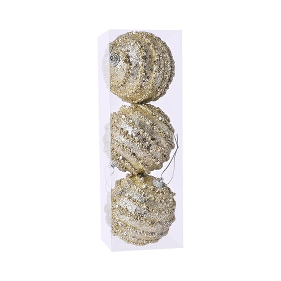 Hvmvliv Champagne-colored Sparkling Sequin Christmas Ball Tree Decoration Metallic Finish Ornament Gold